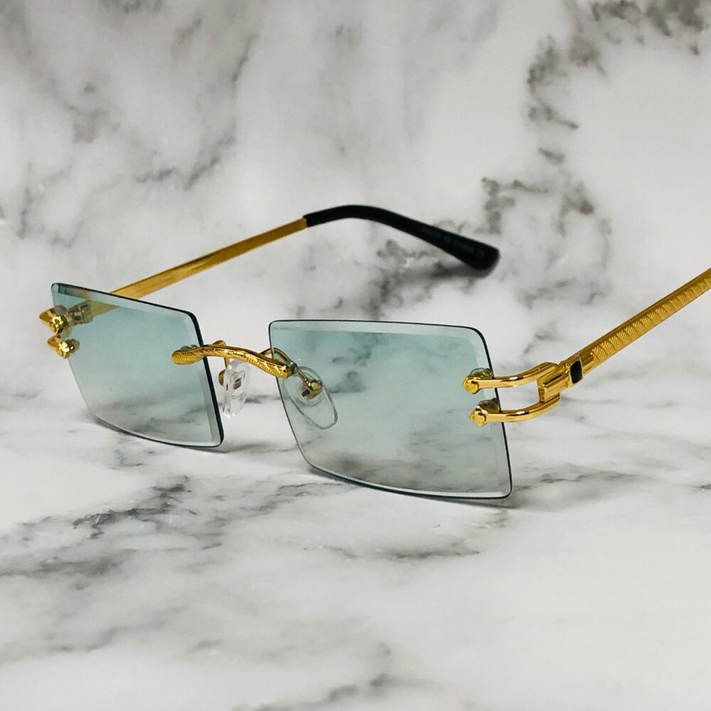Men Women Sunglasses Square Green Lens Fashion Gold Frame Rapper Icedout Lentes‎